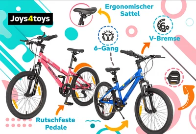 Kinderfahrrad 20 Zoll mit Gangschaltung & Federung – Blau/Pink – V-Bremse – Jung - Bild 1 von 4