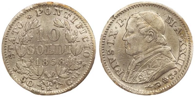 Papal States - 10 Soldi / 50 Centesimi 1868 (P. M.) - Pius IX, Silver - Image 1 of 3