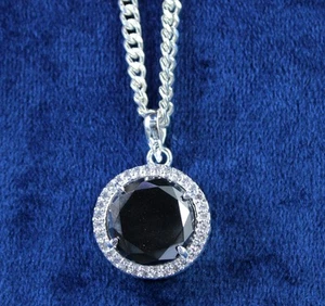 Black Diamond Solitaire 13.96 Ct Round Brilliant Cut Certified Birthday Pendant - Picture 1 of 7