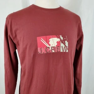 J Crew Vintage Long Sleeve T-Shirt Medium Maroon Cotton Skiing Graphics Made USA - Picture 1 of 6