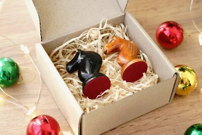 Años 50 hecho! ¡Adornos de Navidad! Caballeros de ajedrez de madera vintage de la URSS Foto 1 de 4