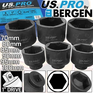 US PRO 1"Inch DRIVE IMPACT Socket Set 70mm - 100mm HGV Long Reach Impact Sockets - Picture 1 of 9