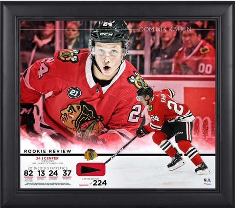 Dominik Kahun Blackhawks Frmd 15 x 17 Rookie Collage & Piece of GU Puck - LE 224 Cover