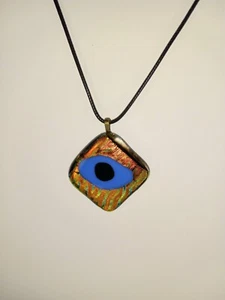 Kunstglas Augapfel Halskette handgefertigt dichroitisches Glas Halloween nur eins - Bild 1 von 3