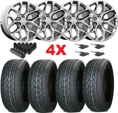 22X9 CHROME SNOWFLAKE WHEELS RIMS 2854522 TIRES FIT CADILLAC ESCALADE DENALI GMC - Изображение 1 из 4