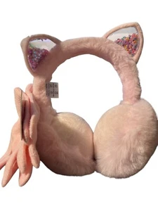 Faux Fur Pink Kitty Sparkly Ears Earmuffs and Gloves Set - Picture 1 of 3