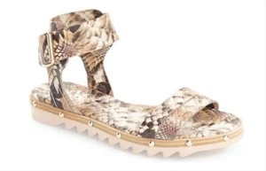 AGL Attilio Giusti Leombruni Leather Snakeskin Studded Ankle Strap Sandals, 38.5 - Picture 1 of 9