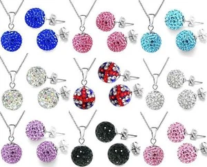 SHAMBALLA MATCHING NECKLACE+EARRINGS SET CZECH CRYSTALS WEDDING SETS - UK STOCK - Picture 1 of 9