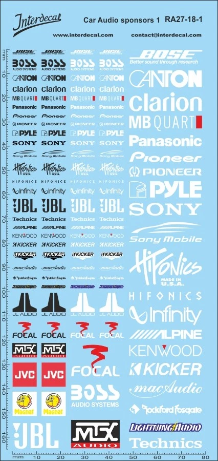 Straßenrennen Autoradio Sponsoren 27 1/18 Naßschiebebild Decal 170x80mm