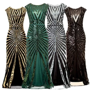 Abito lungo donna anni 20 sirena maxi paillettes abito formale sera ballo - Foto 1 di 31