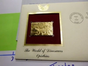 OPISTHIAS WORLD OF DINOSAURS 1ST DAY ISSUE USPS 22KT GOLD STAMP VERY RARE M2 - Picture 1 of 4