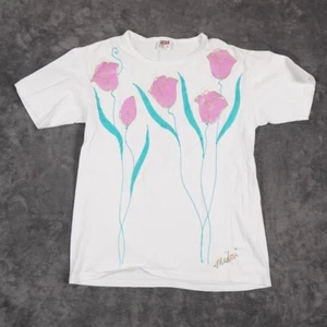 VTG Midori Spring Tulips Adult Medium White Pink Green Tulips Signed USA Anvil - Picture 1 of 11