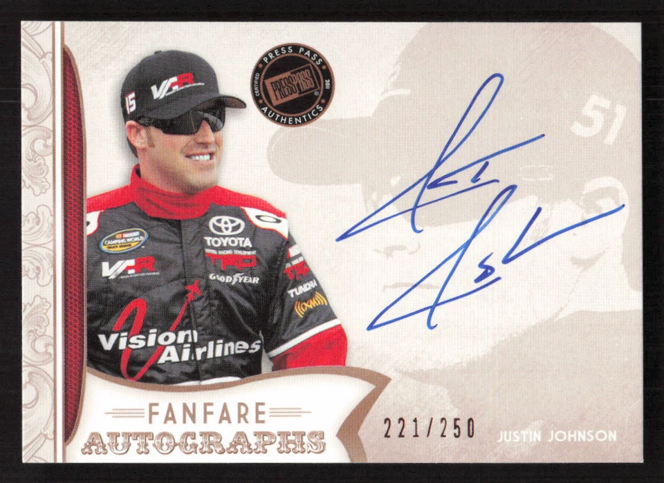 2011 Press Pass Fanfare Justin Johnson Auto Bronze SN,AU #FA-JJ2 Card #/250 - Image 1 of 2