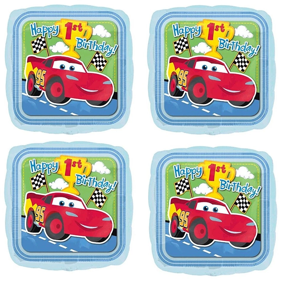4x 18" Cars Mc Queen 1st Happy Birthday Foil Mylar Balloon Party Decoration - Image 1 of 2