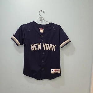 Camisa Majestic Atlética Auténtica NY Yankees MLB Talla Juvenil M Azul Malla Abotonada - Imagen 1 de 10