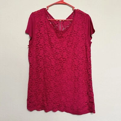 Top para mujer New York & Company talla X-grande rosa brillante encaje con cremallera trasera Foto 1 de 4