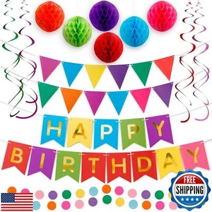 Happy Birthday Banner Decorations - Multicolor, 17 Piece Kit - Includes Birth - Picture 1 of 5