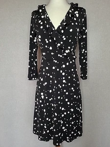 Basque Size 6 Dress Black Wrap Ruffle Jersey Stretch Long Sleeve - Picture 1 of 21