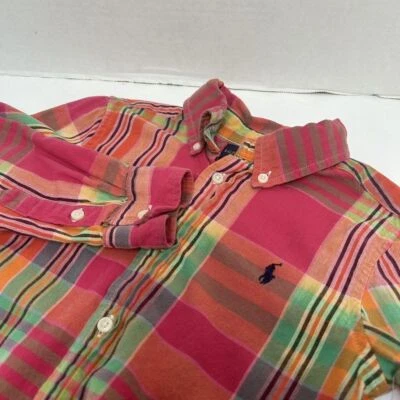 Ralph Lauren Pink Multicolored Boys Madras Plaid Long Sleeve Cotton Shirt 4T/4 - Image 1 of 4