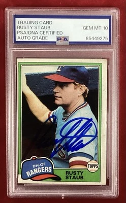 Rusty Staub Signed 1981 Topps #80 Baseball Card Rangers Autograph PSA/DNA Gem 10 - Image 1 of 3