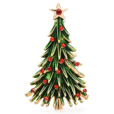 Broche de árbol de Navidad vibrante esmalte estrás prendedor, regalo de joyas de invierno para vacaciones Foto 1 de 4