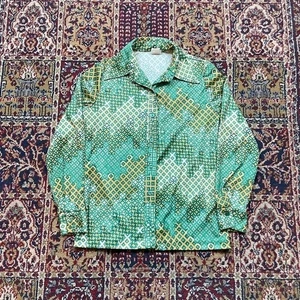 VTG 70s JC Penney Fashions abstract paisley striped button up disco shirt S USA - Picture 1 of 5