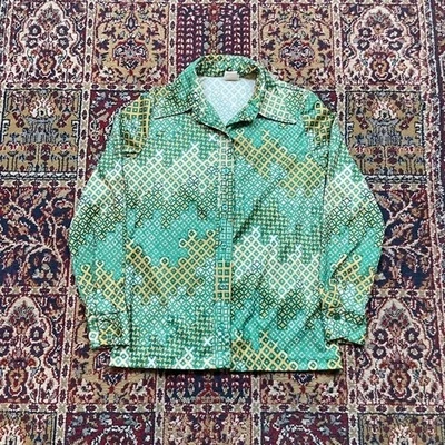 VTG 70s JC Penney Fashions abstract paisley striped button up disco shirt S USA - Image 1 of 4