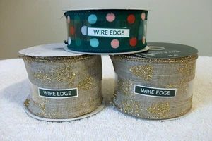 2  "Time & Place (JoAnn's) Gold Trees 2.5" x 8.3 Yds Wire Edge Ribbon" + BONUS - Picture 1 of 3