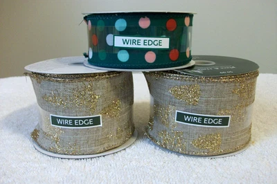 2  "Time & Place (JoAnn's) Gold Trees 2.5" x 8.3 Yds Wire Edge Ribbon" + BONUS - Image 1 of 3