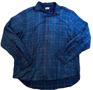 Camicia uomo Faherty con bottoni XL blu rossa a righe manica lunga cotone preppy - Foto 1 di 5