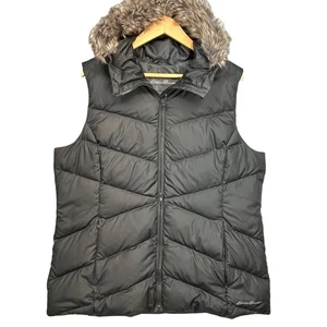 Eddie Bauer Womens Vest XL Faux Fur Hooded Puffer Full Zip Sleeveless Jacket - Picture 1 of 6