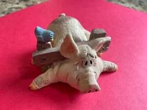 PIG FIGURINE STUCK IN FENCE RESIN - Picture 1 of 7