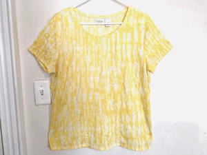 Chicos Zenergy Damen Bluse 2 L 12 gelb weiß Rüschen Shirt Kurzarm LOCH - Bild 1 von 4