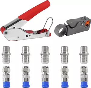 Coax Cable Crimper Tool Kit Coaxial Compression Tool Coaxial Cable Stripper with - Picture 1 of 12