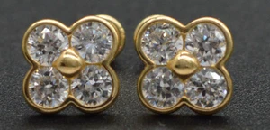 14k Solid Yellow Gold Created Cluster Flower Stud Earring ScrewBack - Picture 1 of 4