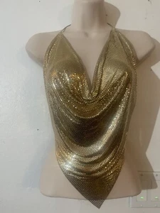 Halter top de malla de metal Whiting & Davis década de 1970 espalda abierta puntiaguda - Imagen 1 de 9