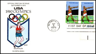 Scott 1790 10 Cents Olympics Collins Hand Painted FDC - Image 1 of 2