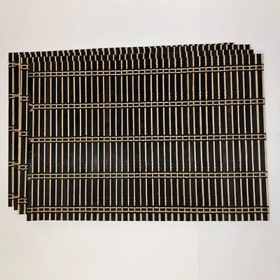 Set of 4 Wood Bamboo Placemats Slats Yarn Black Beige Brown ~17x12" VG Condition - Image 1 of 4