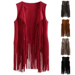 Damen Ärmellos Fransen Weste Offen Jacke Cardigan Sommer Freizeit Kleidung NeuХ - Bild 1 von 15