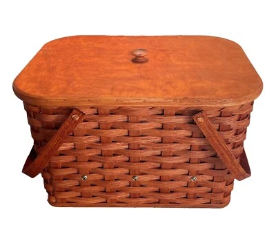 Amish Picnic Basket Medium Size With Solid Oak Lid and Swinging Handles - Image 1 of 4
