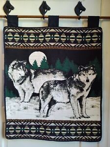 Wolf Wolves Tapestry Wall Hanging Lakefront Cabin Cottage 32"x25" Man-cave Lodge