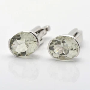 Gemelos de plata de ley con piedras preciosas de amatista verde corte ovalado joyería - Imagen 1 de 4