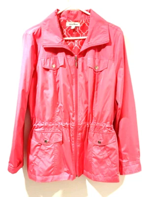 Studio Works Womens Large Nylon Pink Full Zip Jacket 3/4 Length Lightweight — 第 1/4 张图片