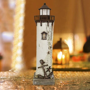 Wooden Nautical Lighthouse Decor with Light Rustic Ocean Sea Beach Handcrafted - Picture 1 of 12