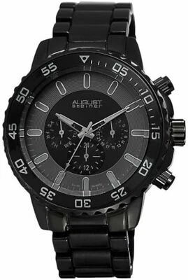 NEW August Steiner AS8101BK Men's Multifunction Black Dial Black Steel Watch - Image 1 of 4