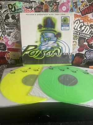 POISON Greatest Hits 1986-1996 2LP VG++ NEON YELLOW/GREEN VINYL W/HYPE STICKER  - Image 1 of 2