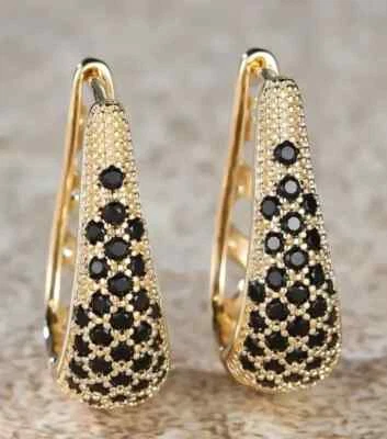 2 Ctw Round Cut Moissanite Hoop Earrings 14K Yellow Gold Plated - Image 1 of 4