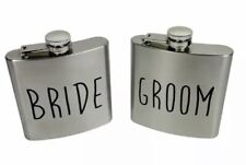 Bride & Groom Set of 2 His & Her Stainless Steel 6 oz  Drink Flasks