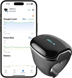 Monitor de Oxígeno Wellue O2Ring-S con Recordatorio de Vibración, Oxímetro de Pulso Bluetooth - Imagen 1 de 18