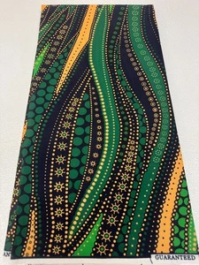 Polyester African Wax Prints Fabrics-Army Green Lime Green Dark Blue Peach - Picture 1 of 3